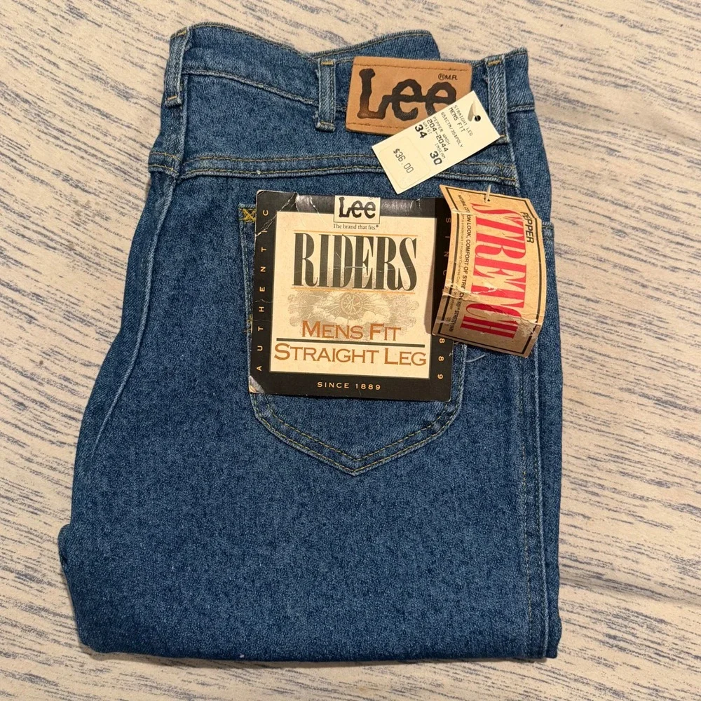 Vintage 90's Lee Riders Mens Pepper Wash Straight Leg Stretch Jeans 34x30 NWT